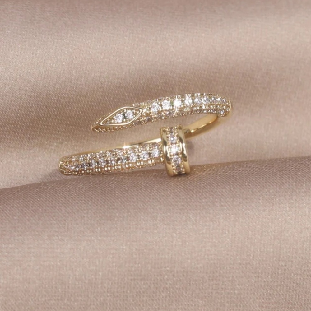 Gold Pavé Cross Accent Ring - Women Jewelry